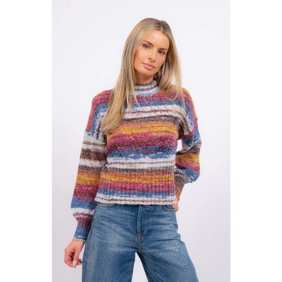 Central Park West Sweaters - Central Park West Josie Pointelle Sweater - Red Combo Small